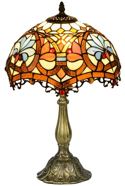 HOMCOM Stained Glass Bedroom Table Lamp, Handcrafted Artisan Collectible, Bedside Light, Multi-Coloured, Zinc Alloy Aosom UK