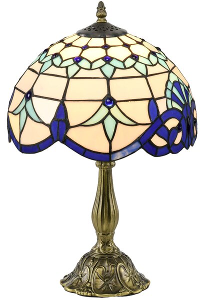 HOMCOM Stained Glass Bedroom Table Lamp, Handmade Antique Bedside Light for Bedroom, Living Room, Home, Decorative Night Light, Blue Aosom UK