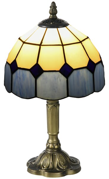 HOMCOM Handmade Stained Glass Bedroom Table Lamp, Antique Bedside Light for Bedroom, Living Room, Home, Decorative Night Light, Blue Aosom UK