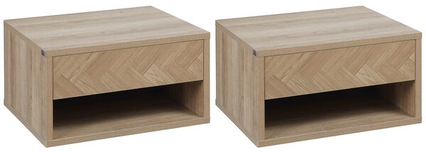 HOMCOM Set of 2 Bedside Tables, Wall Mounted Nightstand with Drawer and Shelf, Compact Bedroom Furniture, 37 x 32 x 21cm, Natural Aosom UK