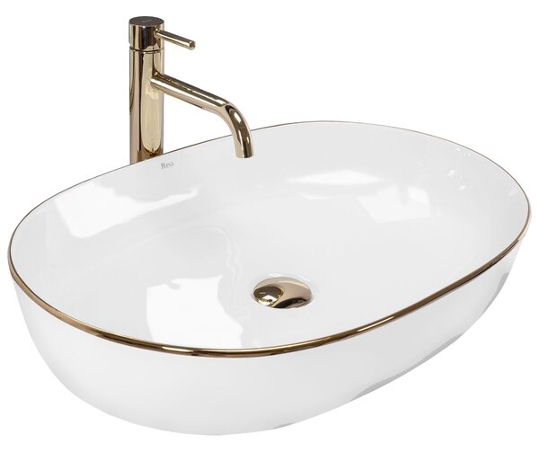 Ceramic Countertop Basin Rea CLEO White Gold Edge