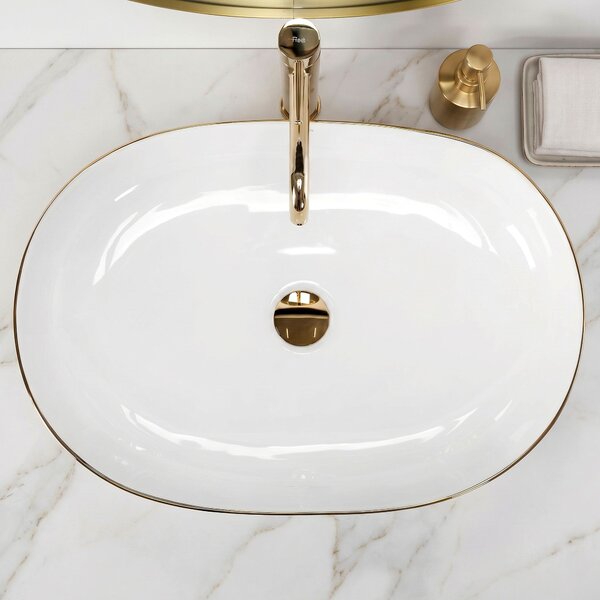 Ceramic Countertop Basin Rea CLEO White Gold Edge