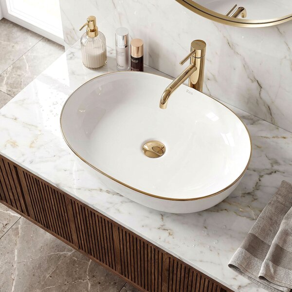Ceramic Countertop Basin Rea CLEO White Gold Edge