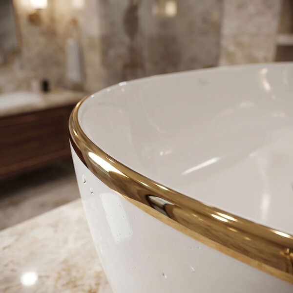 Ceramic Countertop Basin Rea CLEO White Gold Edge