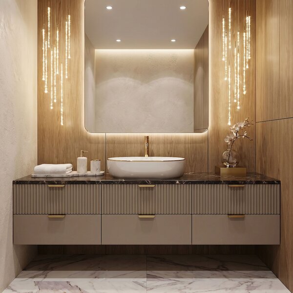 Ceramic Countertop Basin Rea CLEO White Gold Edge