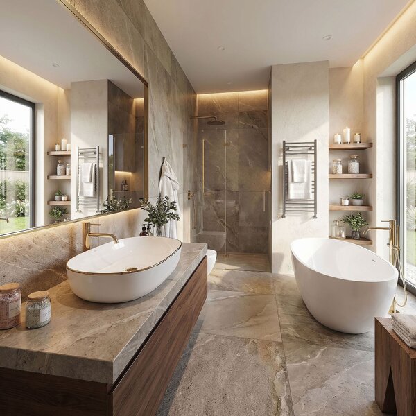 Ceramic Countertop Basin Rea CLEO White Gold Edge