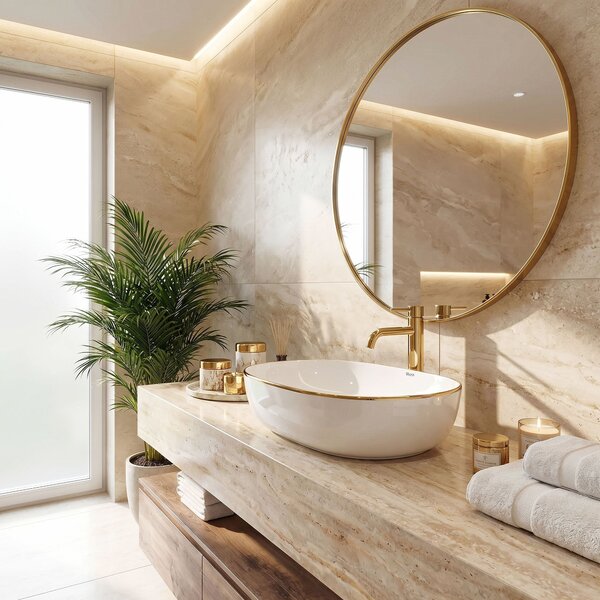 Ceramic Countertop Basin Rea CLEO White Gold Edge