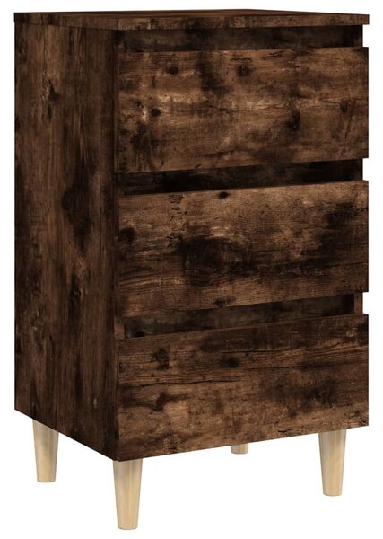 Bed Cabinet with Solid Wood Legs Smoked Oak 40x35x69 cm