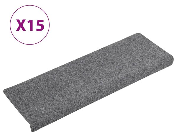 Stair Mats 15 pcs Needle Punch 65x21x4 cm Light Grey