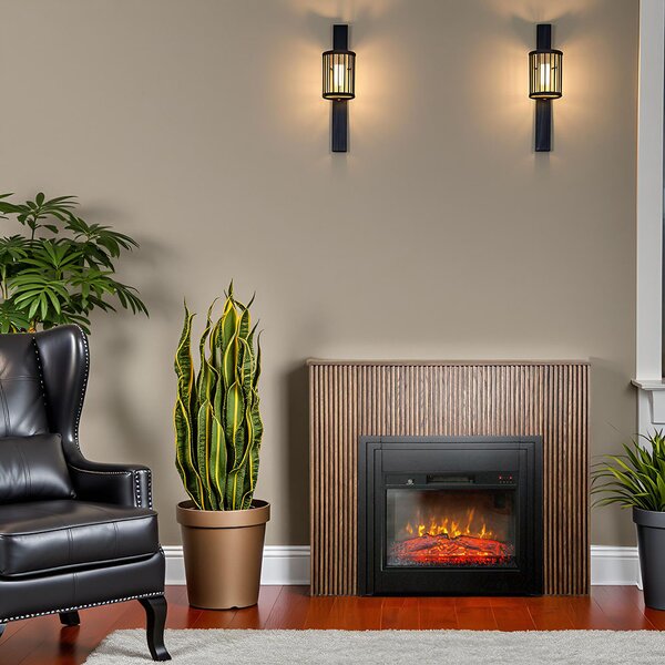 Free Standing Electric Fires with decorative slats ElectricSun LAMELIA Dark oak, with Sound Effect, 3 Colour, with APP, W120xH102cm
