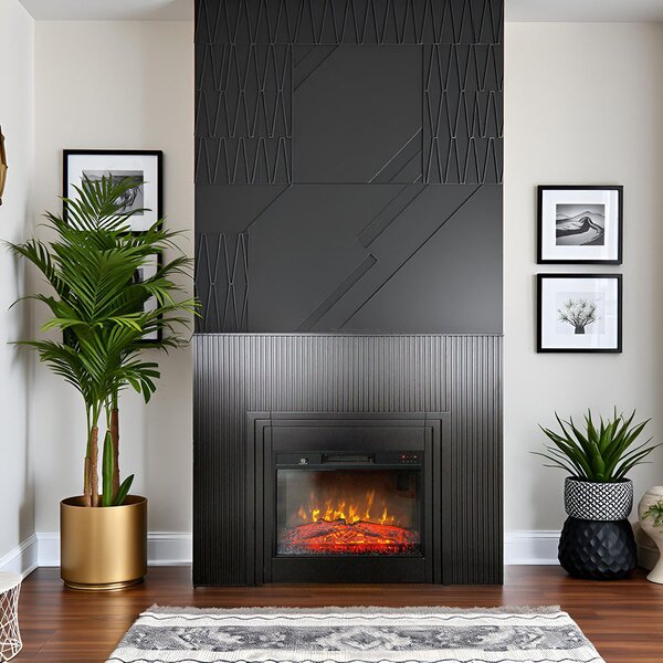 Free Standing Electric Fires with decorative slats ElectricSun LAMELIA Black Matte, with Sound Effect, 3 Colour, with APP, W120xH102cm
