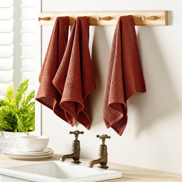 Set of 3 Waffle Tea Towels Rust