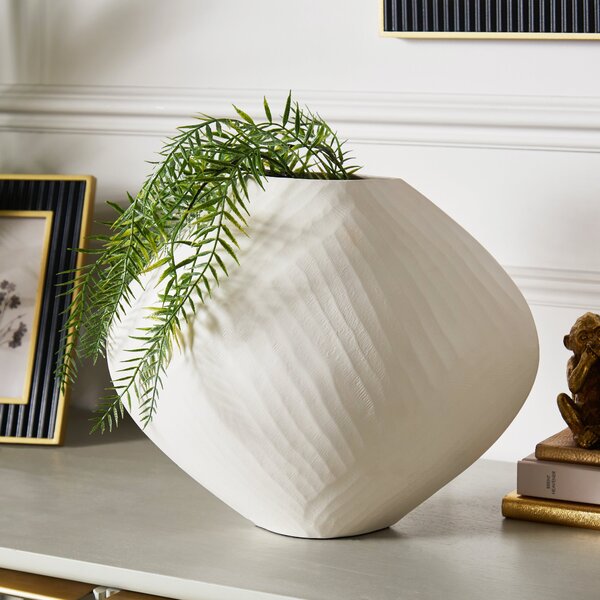 Textured Metal Vase White