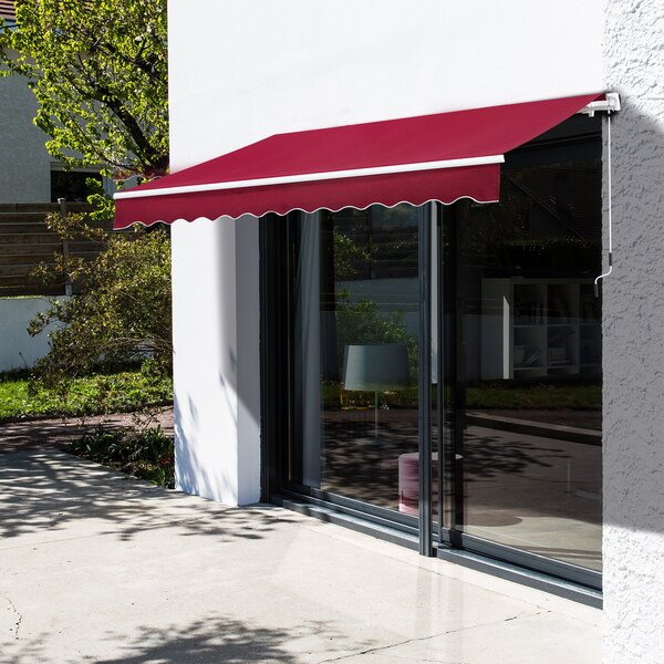 Outsunny 3.5M x 2.5M Manual Awning Canopy Retractable Sun Shade Shelter Winding Handle for Garden Wine Red