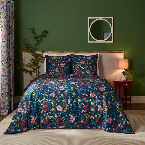 Dorma Modern Romance 100% Cotton Bedspread Vintage Blue