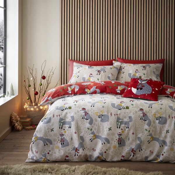 Fusion Foraging Fox Duvet Cover & Pillowcase Set Red