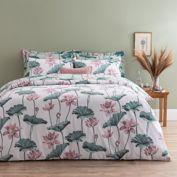Lilypad Blush Duvet Cover and Pillowcase Set Green/Pink