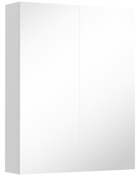 HOMCOM Wall Mounted Mirror Cabinet, Wooden Bathroom Storage with Adjustable Shelf, Double Door, 60Wx15Dx75H cm, White Aosom UK