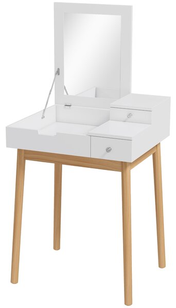 HOMCOM MDF,Pine Dressing Table Desk Flip-up Mirror Multi-purpose 2 Drawers Modern - White