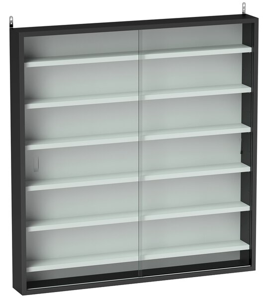 HOMCOM 7-Tier Wall Display Shelf, Display Cabinet w/ 6 Adjustable Shelves, Glass Doors, Home Office Ornaments, Black & White Aosom UK