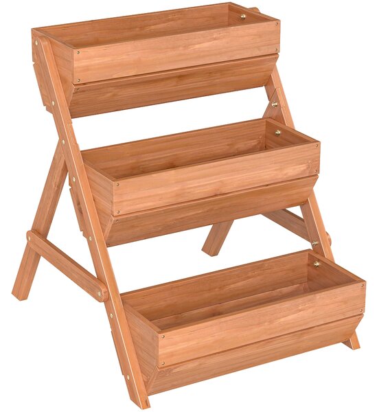 Outsunny 3 Tier Raised Flower Bed, Wooden Elevated Planter for Flower, Vegetable, Herb, 65x75x78cm, Brown Aosom UK