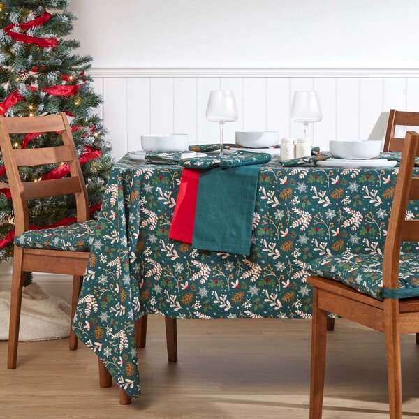 Homescapes Green Seat Pads 40 x 40 cm Christmas Holly Chair Cushions