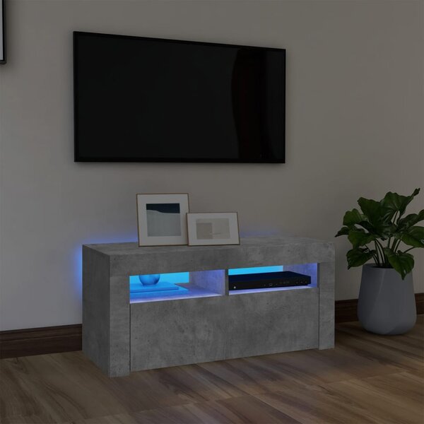 TV Cabinet with LED Lights Concrete Grey 90x35x40 cm