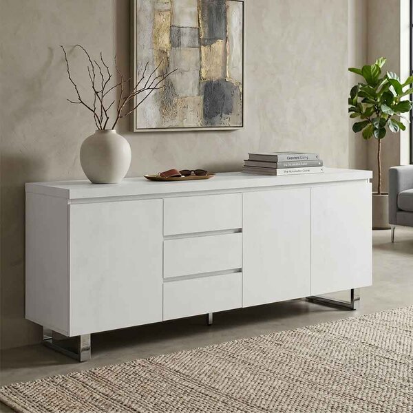 Sydney High Gloss Sideboard with 3 Doors and 3 Drawers in White