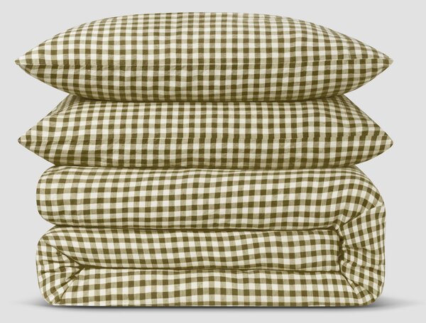 Botanical Green Gingham Linen Blend Duvet Set | Single | Piglet in Bed