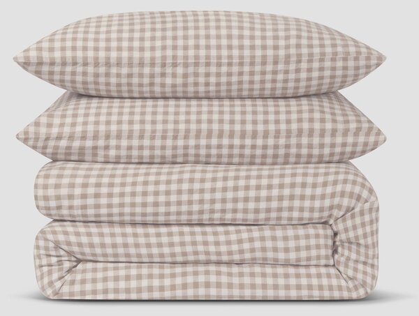Mushroom Gingham Linen Blend Duvet Set | Single | Piglet in Bed