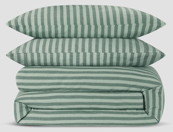 Pine Green Pembroke Stripe Linen Blend Duvet Set | Single | Piglet in Bed