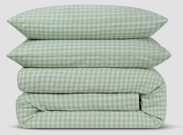 Sage Green Gingham Linen Blend Duvet Set | Single | Piglet in Bed