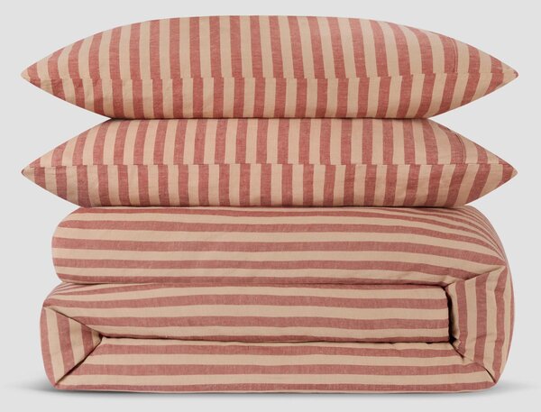 Sandstone Red Pembroke Stripe Linen Blend Duvet Set | Single | Piglet in Bed