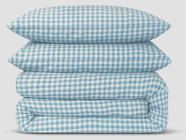 Warm Blue Gingham Linen Blend Duvet Set | Single | Piglet in Bed