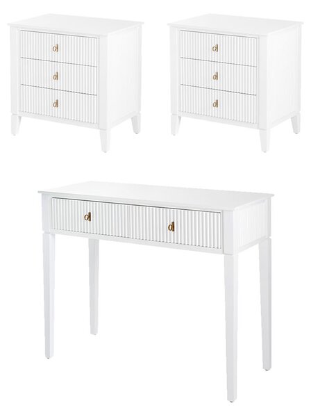 Set 2 x Heidi bedside tables and dressing console -White -Brass/Silver