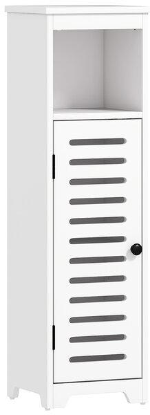 HOMCOM Bathroom Floor Cabinet, Bathroom Storage Unit with Louvered Door, Open Shelf, Adjustable Shelf, White, 22 x 20 x 75 cm