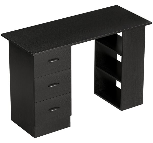 HOMCOM Computer Desk, Writing Table, PC Workstation with 3 Storage Shelves and Drawers, Handle, for Home Office, Black