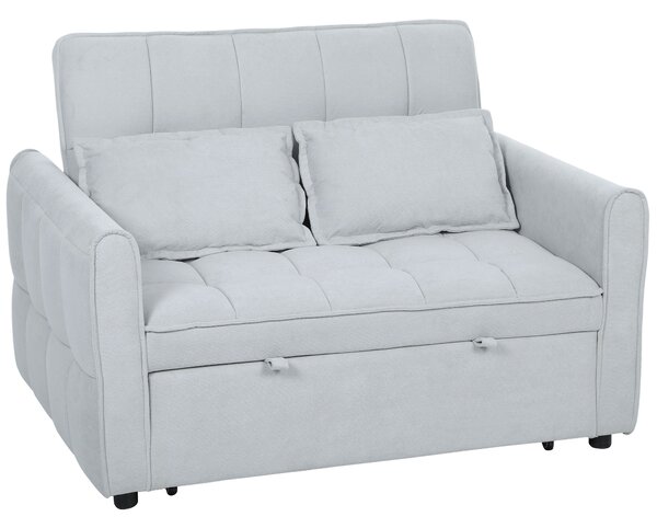 HOMCOM 2 Seater Sofa Bed, 3-in-1 Convertible Sleeper Sofa with Click-clack Adjustable Backrest and 2 Pillows, Light Grey