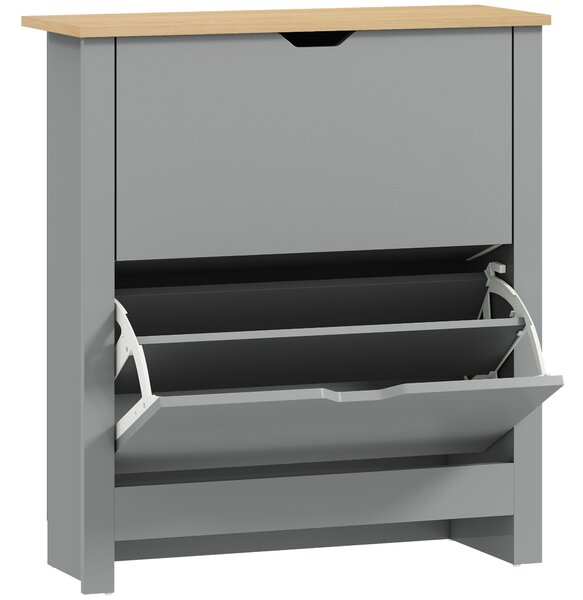 HOMCOM Slim Shoe Cabinet, Narrow Shoe Cupboard with 2 Flip Drawers, Adjustable Shelves for 12 Pairs of Shoes, Light Grey