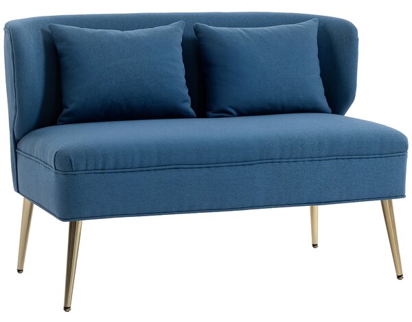 HOMCOM 2 Seater Sofa, Linen-look Fabric Small Sofa with Wing Back, Thick Seat, Metal Legs, Dark Blue