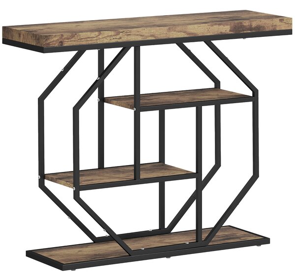 HOMCOM 4-Tier Industrial Console Table - Rustic Brown