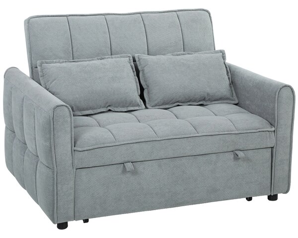 HOMCOM 2 Seater Sofa Bed, 3-in-1 Convertible Sleeper Sofa with Click-clack Adjustable Backrest and 2 Pillows, Grey