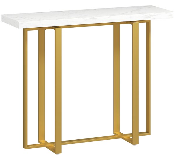 HOMCOM Console Table with Faux Marble Top, 100 cm Narrow Entryway Table with Anti-tipping Device, Steel Frame, White