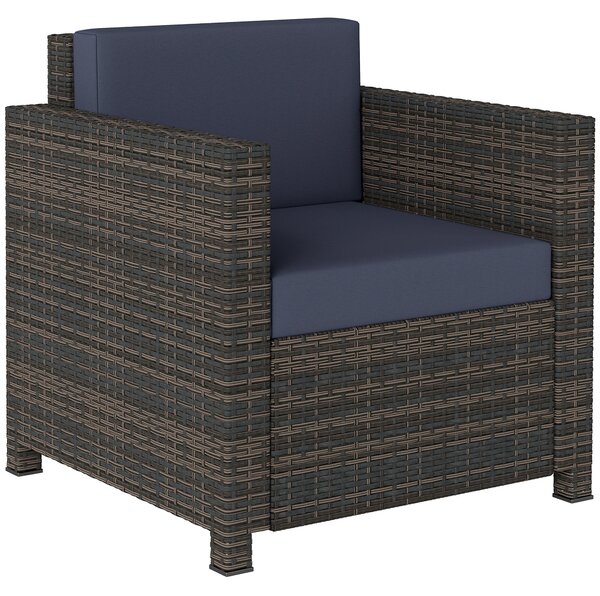 Outsunny PE Rattan Garden Armchair with Cushion - Mixed Brown/Navy Blue