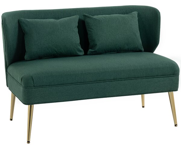 HOMCOM 2 Seater Sofa, Linen-look Fabric Small Sofa with Wing Back, Thick Seat, Metal Legs, Dark Green