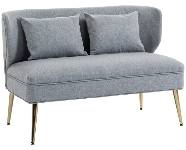 HOMCOM 2 Seater Sofa, Linen-look Fabric Small Sofa with Wing Back, Thick Seat, Metal Legs, Light Grey