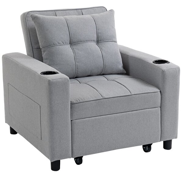 HOMCOM 3-in-1 Single Sofa Bed, Convertible Sleeper Chair Bed - Light Grey