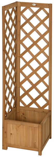 Outsunny Wooden Planter with Corner Trellis, Freestanding Raised Garden Bed with Drainage Bottom, Outdoor Planter Box, Brown
