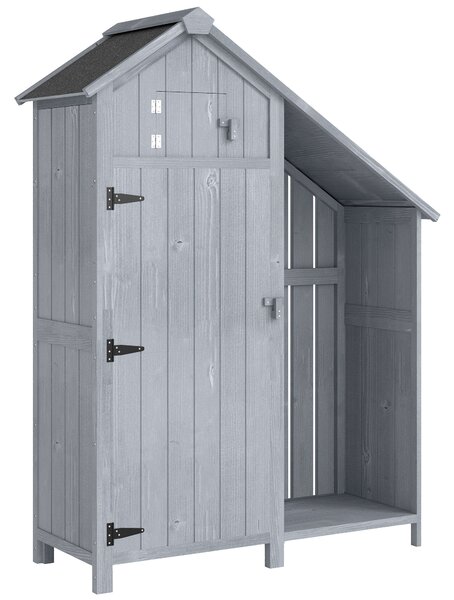 Outsunny Garden Outdoor Storage Shed 3 Shelves Tilt Roof w/ Firewood Rack Log Carrier, 129L x 51.5W x 180H cm