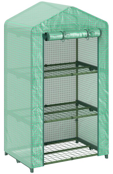 Outsunny 3 Tier Mini Greenhouse Portable Garden Grow House with Roll Up Door and Wire Shelves, 69 x 49 x 125 cm, Green
